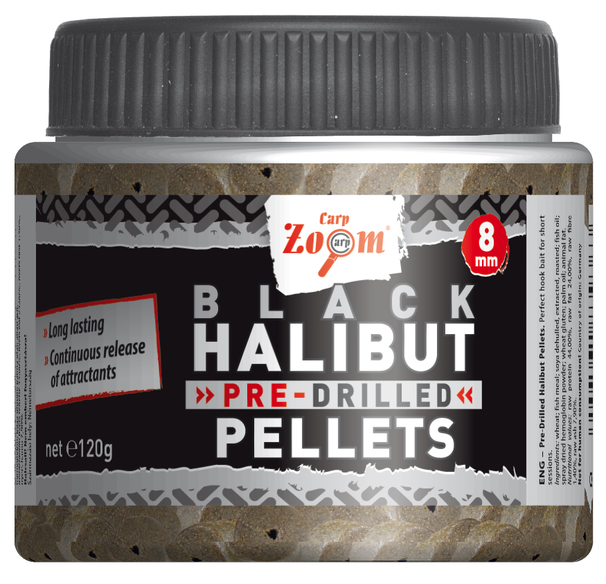 Carp Zoom Pre-Drilled Black Halibut Pellets - 15 mm