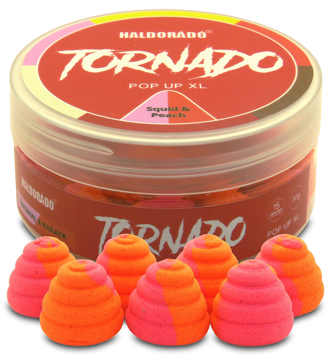 Haldorádó TORNADO Pop Up XL 15 mm - Tintahal & Barack-Squid-broskyňa